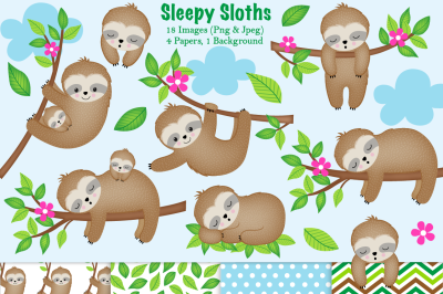 Sloth clipart, Sloth graphics &amp; illustrations, Cute Sloths