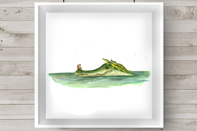 Watercolor Mother & Baby - Alligators - Clip Art & Print