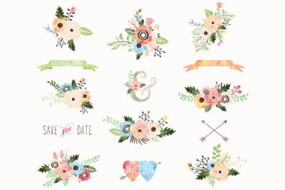 Watercolor Floral Bouquet Elements