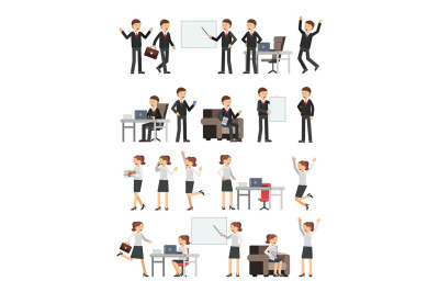 Different business peoples male and female in action poses