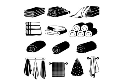 Monochrome illustrations of different towels