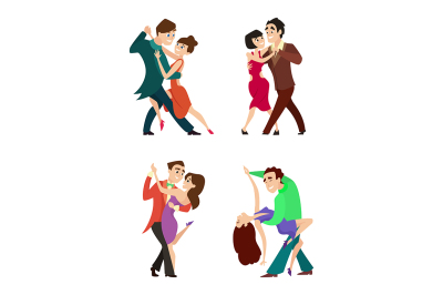 Set of modern dancing young couples