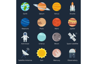 Planets of solar system and different space tools