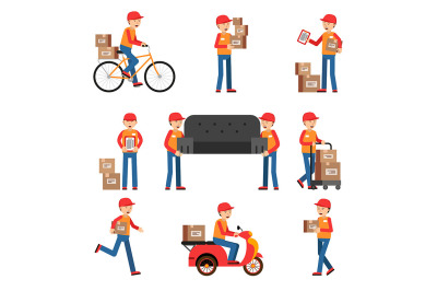 Workers of delivery. Different characters set