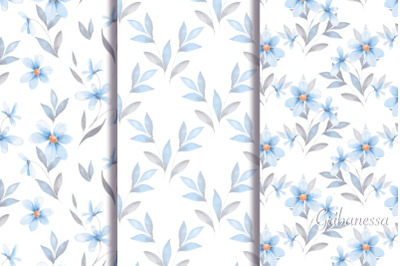 Delicate blue floral seamless patterns