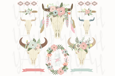 Floral Tribal Bison Skull