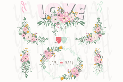 Pink Love Floral Elements