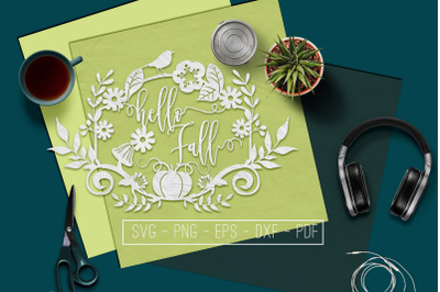 Hello Fall SVG Cutting File, Leaves SVG, Autumn DXF, EPS, PNG