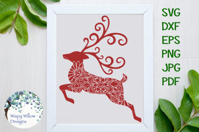 Reindeer Mandala, Christmas, SVG/DXF/EPS/PNG/JPG/PDF