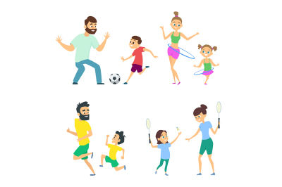 Mother and father playing in active games with children