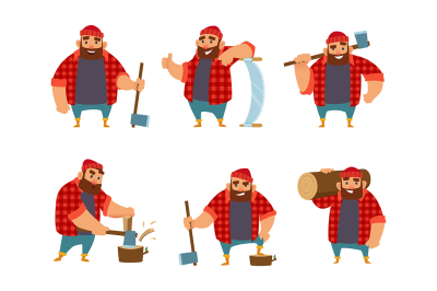 Lumberjack in different action poses