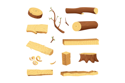 Planks from trees and different wood elements for production industry