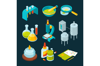 Pharmaceutical and chemical industry isometric illustrations