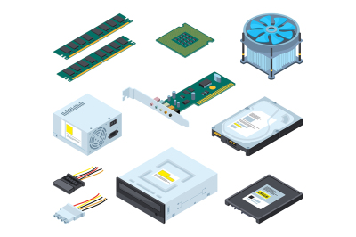 Different hardware parts and components of personal computer