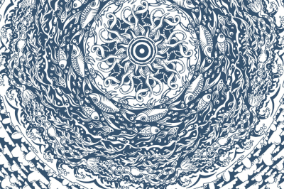 Sea life pattern, monochrome vector