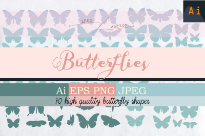 Set of vector butterfly shapes