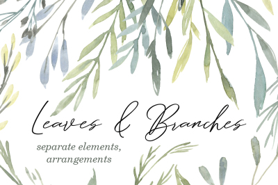Watercolor Greenery Leaves Branches Frames