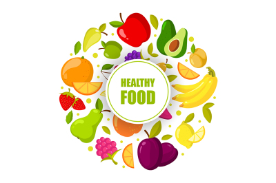 Vector organic fruits frame isolated. Banner with natural healthy food