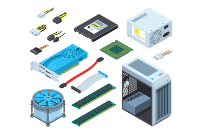 Illustrations of different electronic parts and components 