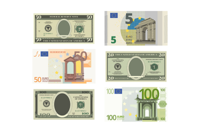 Illustrations of fake dollars and euro