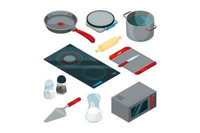 Kitchen tools for cooking. Isometric pictures set