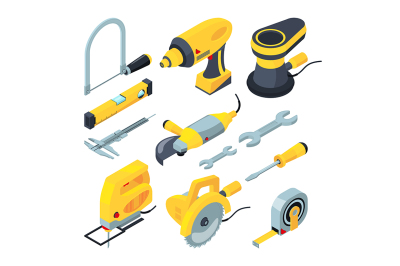 Isometric tools for construction. Vector 3d illustrations