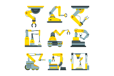 Industrial mechanical hands. Vector pictures in cartoon style