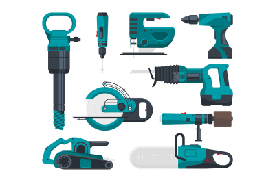 Construction electro tools for repair. Vector pictures in flat style