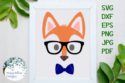 Dad Fox, Bowtie, Glasses, SVG/DXF/EPS/PNG/JPG/PDF