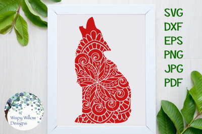 Howling Wolf Zentangle SVG/DXF/EPS/PNG/JPG/PDF