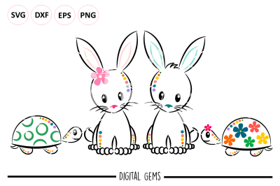 Rabbit and Tortoise SVG / PNG / EPS / DXF Files