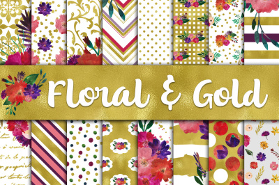 Floral and Gold Digital Papers