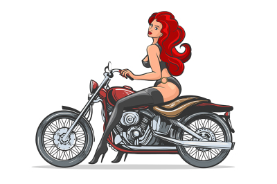 Red hair Sexy Girl on Vintage motorcycle