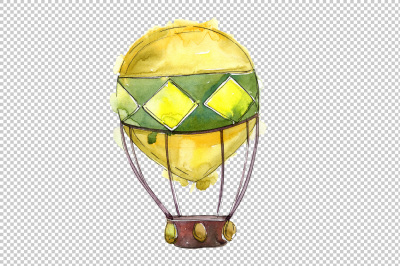 Aquarelle hot air balloon PNG set