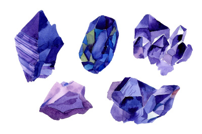 Aquarelle geometric blue crystal PNG set