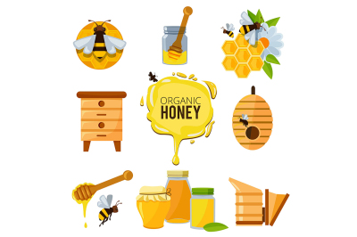 Colorful pictures of honey bumble and different others symbols 