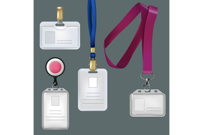 Illustrations of realistic templates of personal badges, security plas