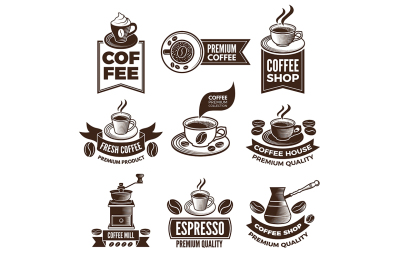 Monochrome coffee labels in retro style