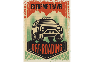 Design template of poster in retro style with suv big car