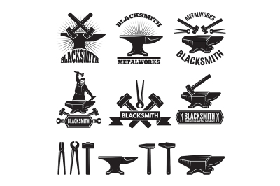 Industrial logo set. Labels for blacksmith