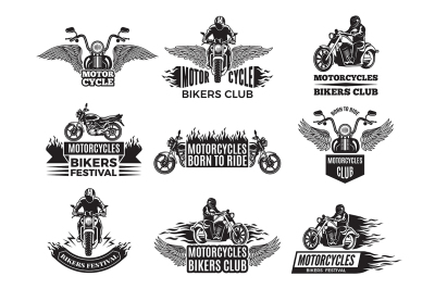 Motorbike illustrations. Logos for bike club