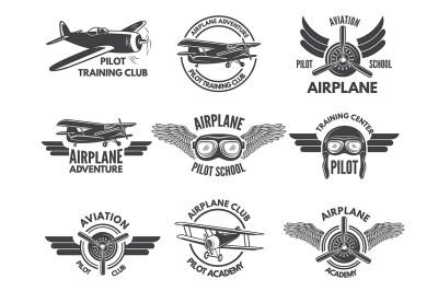 Labels design template with pictures of airplanes