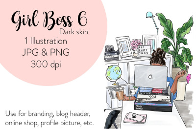 Watercolor Fashion Illustration - Girl boss 6 - Dark Skin