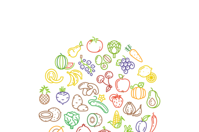 Fruit and vegetable vector logo with line icons