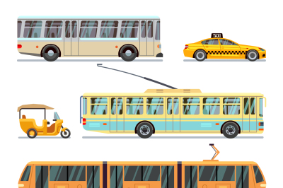 Municipal city transport vector flat icons set