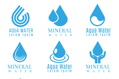 Blue water drop logos, icons vector set