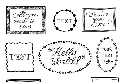 Hand drawn quote vintage vector frames. Doodle frame boxes, speech bub