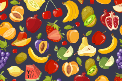 Vector seamless pattern with cute bright summer fruits