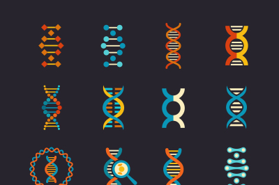 DNA genetic vector flat icons set