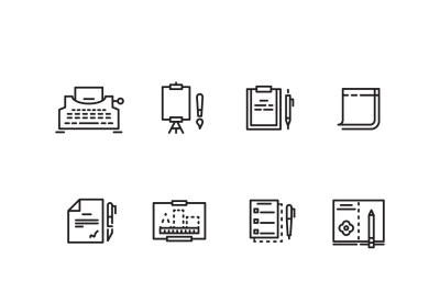 Writing tools linear icons